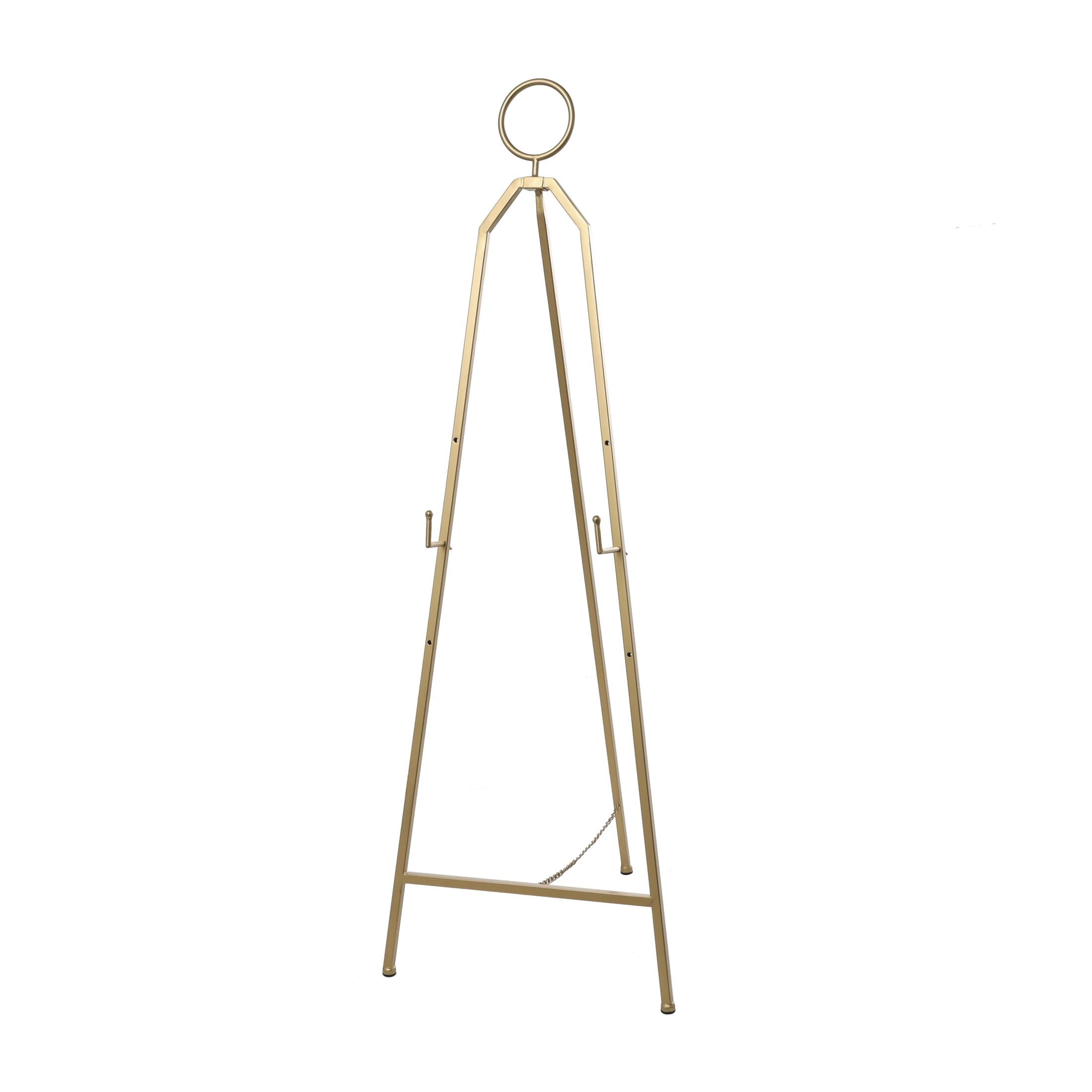 DecMode 18" x 52" Gold Metal Tall Adjustable Floor 3 Tier Easel with Circular Ring Top, 1-Piece