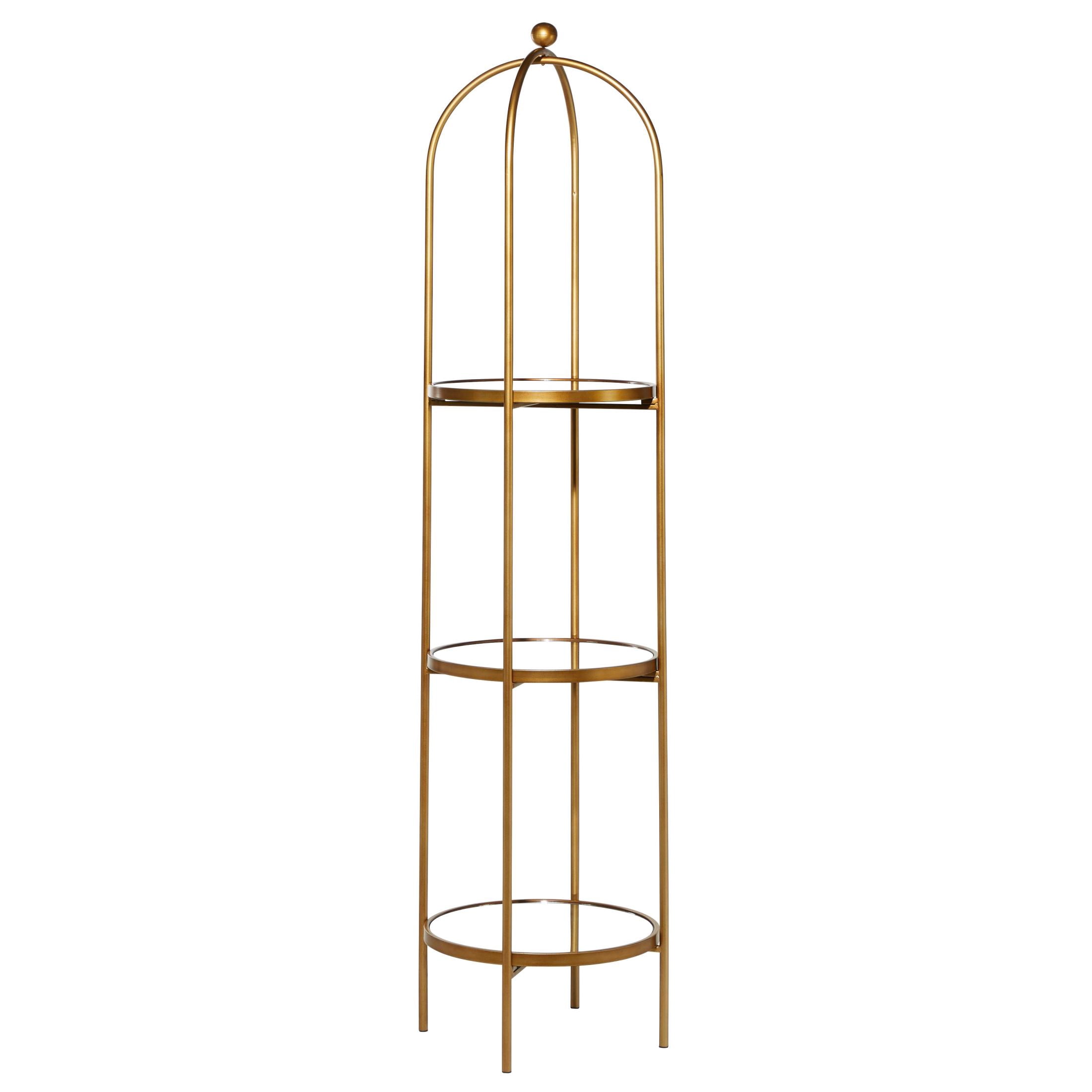 DecMode 18" x 73" Gold Metal 3-Tier Shelving Unit with Mirror Shelves, 1-Piece