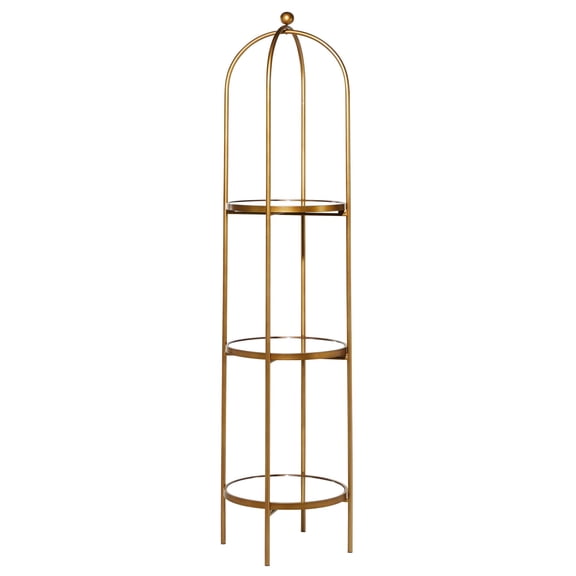 DecMode 18" x 73" Gold Metal 3-Tier Shelving Unit with Mirror Shelves, 1-Piece