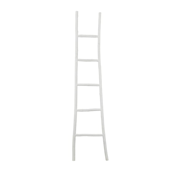 DecMode 18" x 73" White Wood Handmade Slanted Ladder with Wider Base, 1-Piece