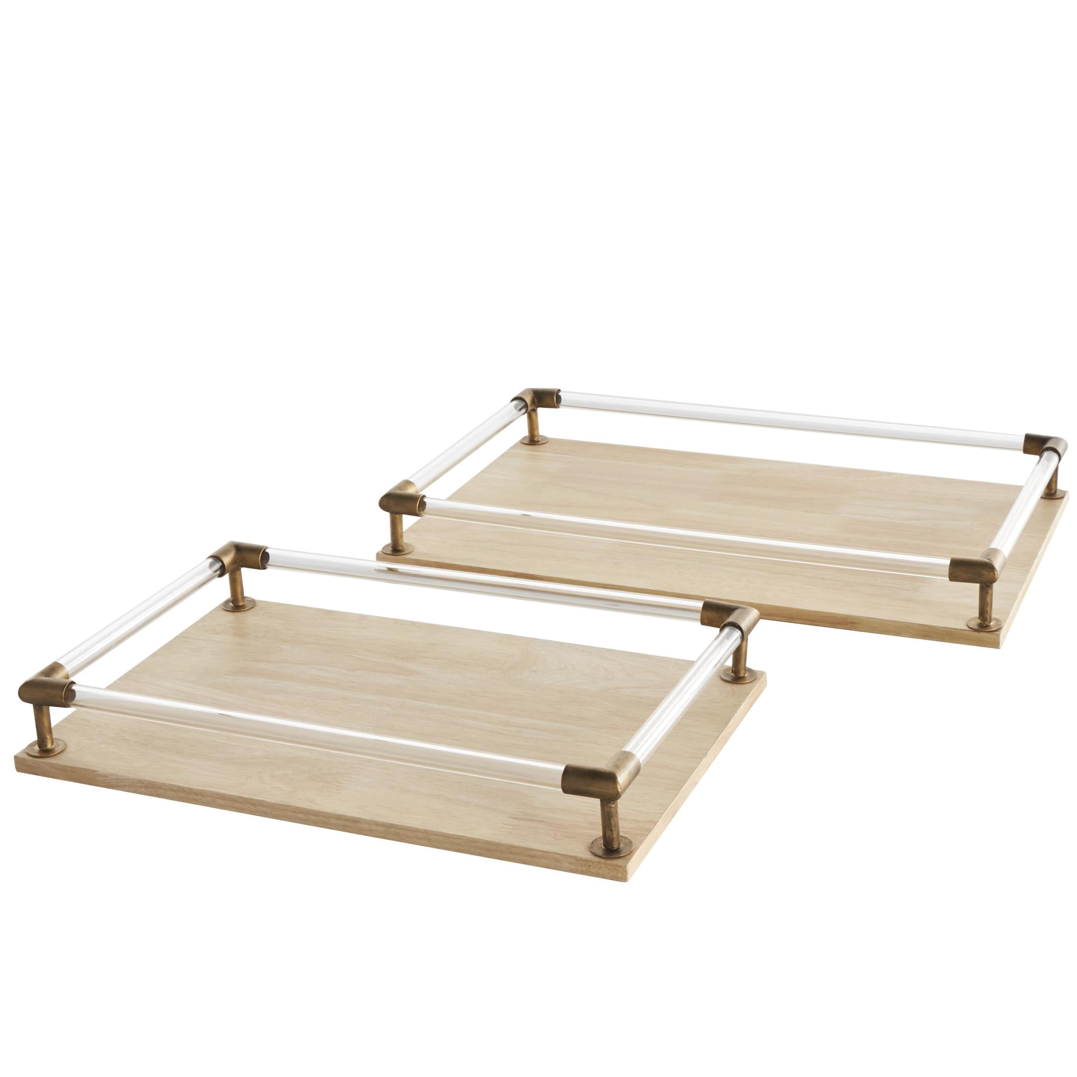 DecMode 19", 17"W Light Brown Mango Wood  Tray with Copper Metal Edges and Acrylic Sides, 2-Pieces