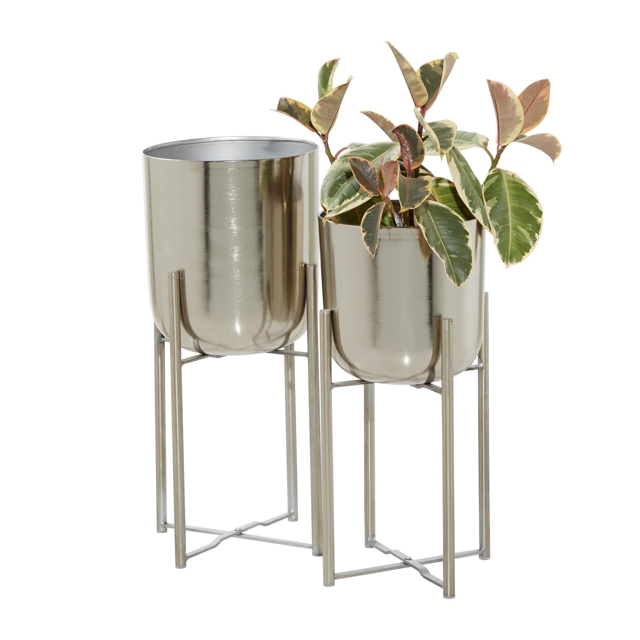 DecMode 19", 22"H Deep Recessed Dome Silver Metal Planter with Removable Stand (2 Count)