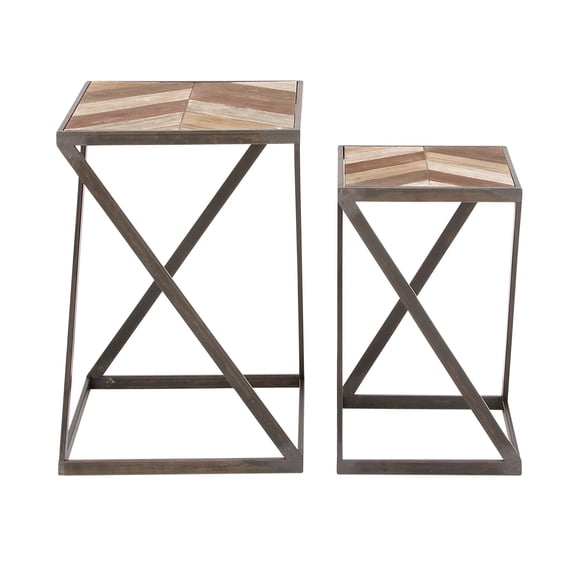 DecMode 19", 23" Brown Wood Modern Accent Table, Set of 2