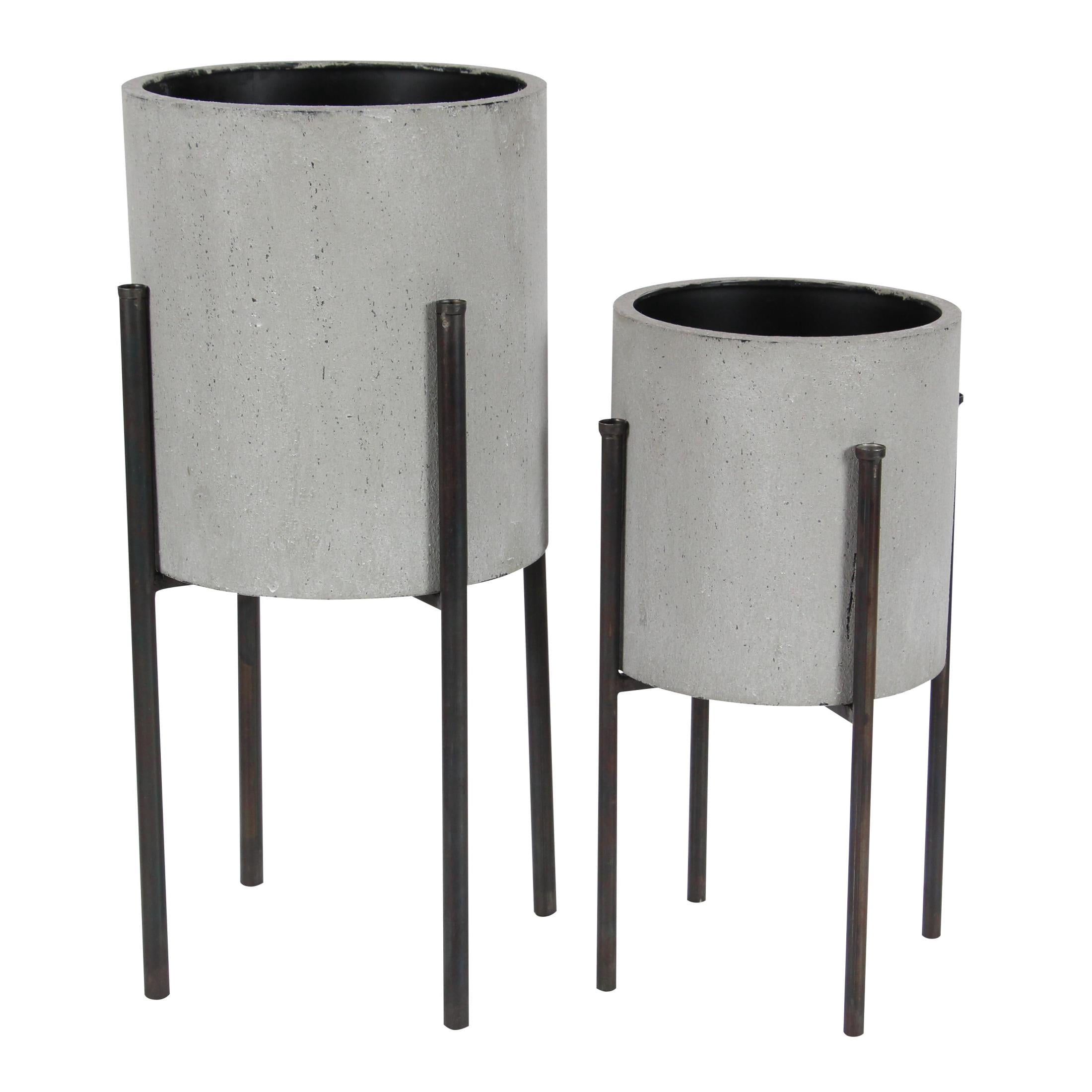 DecMode 19", 23"H Textured Light Gray Metal Planter with Black Removable X-Stands (2 Count)