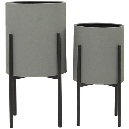 DecMode 19", 23"H Textured Gray Metal Planter with Black Removable X-Stands (2 Count)