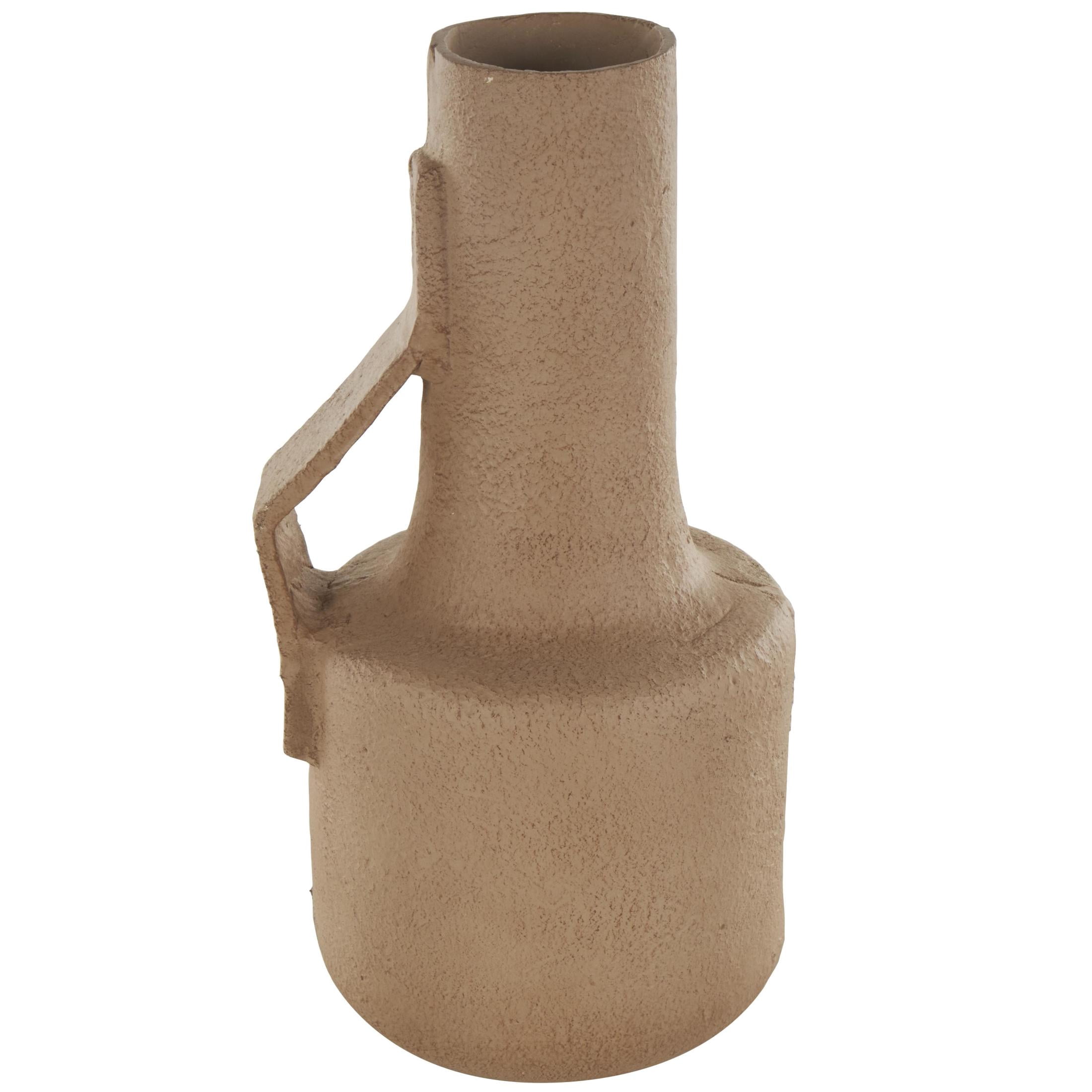 DecMode 19" Abstract Distressed Textured Brown Paper Mache Vase with Triangular Handle
