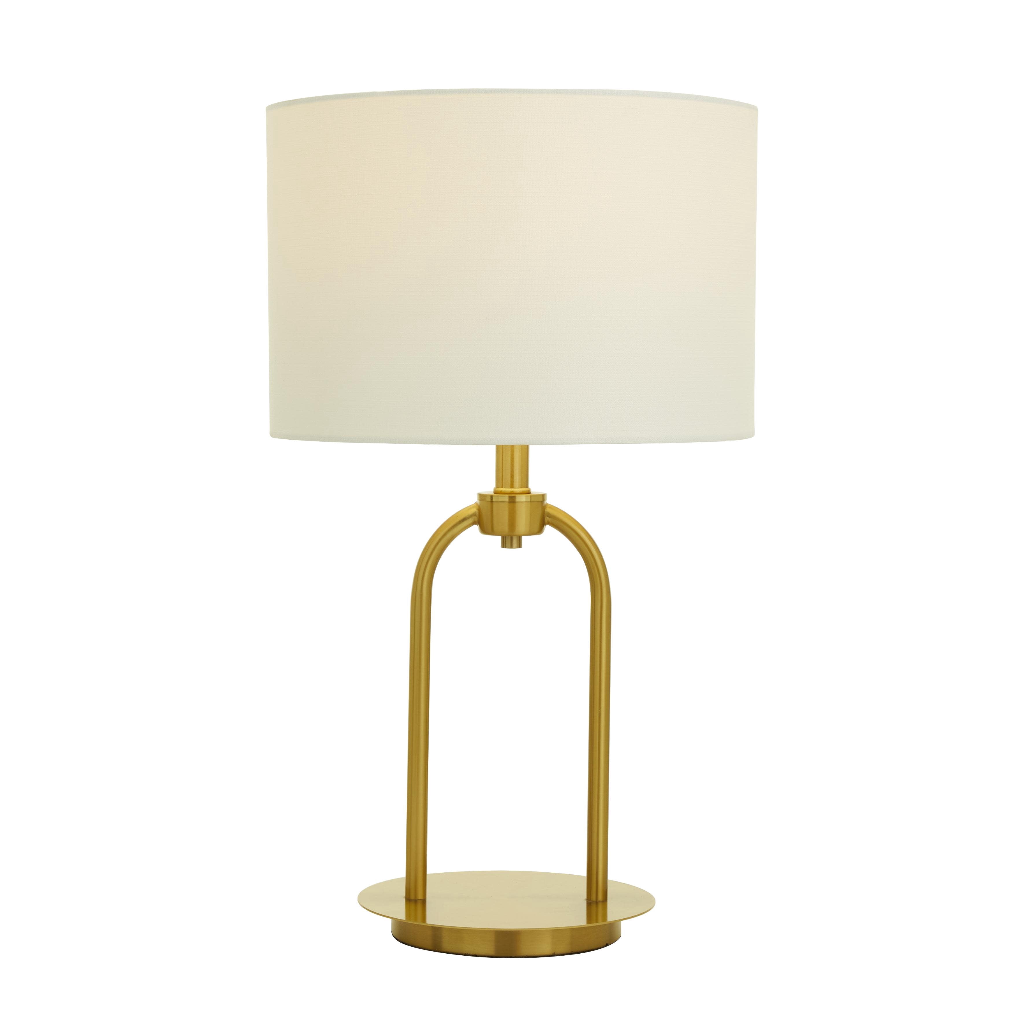 DecMode 19" Arched Gold Table Lamp with White Linen Shade