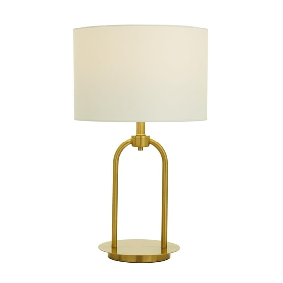 DecMode 19" Arched Gold Table Lamp with White Linen Shade