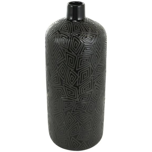 DecMode 19" Black Ceramic Vase with Geometric Etchings