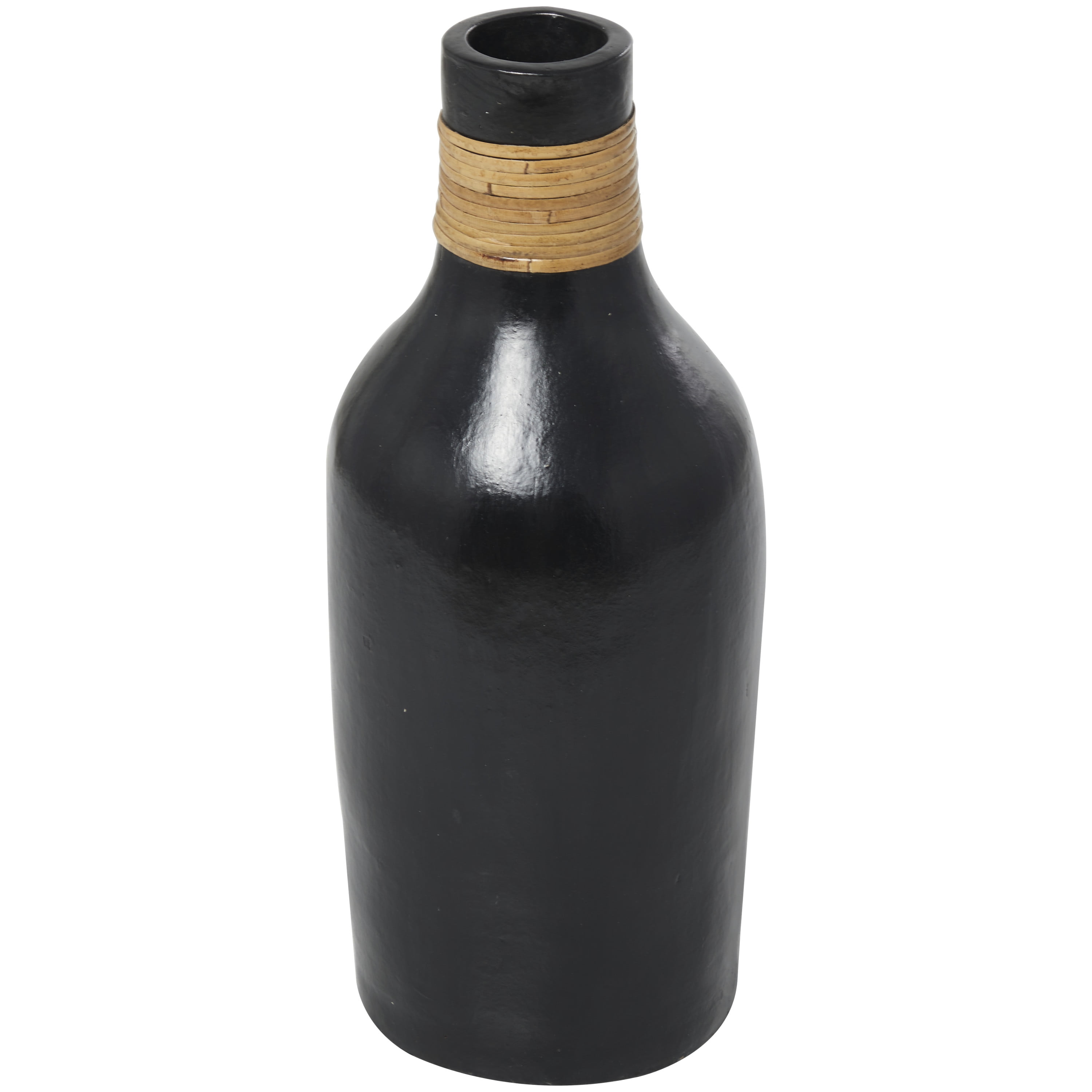 DecMode 19" Black Ceramic Vase with Wrapped Rattan Detailing
