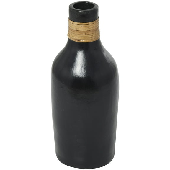 DecMode 19" Black Ceramic Vase with Wrapped Rattan Detailing