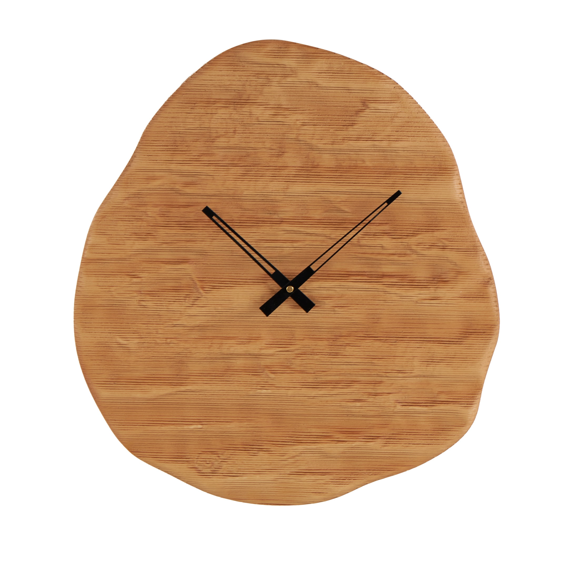 DecMode 19" Brown Wood Wavy Wall Clock with Black Accents