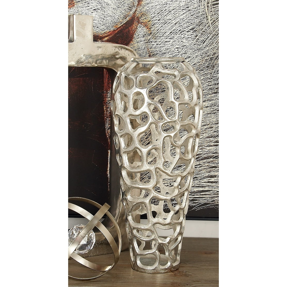 Elegant 19'' Silver Aluminum Bouquet Vase with Hole Design