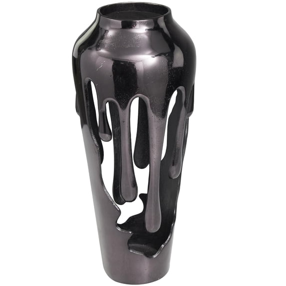 DecMode 19" Abstract Drip Black Aluminum Metal Vase with Melting Designed Body