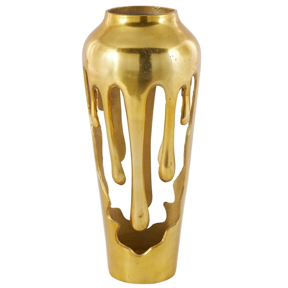 DecMode 19" Abstract Drip Gold Aluminum Metal Vase with Melting Designed Body