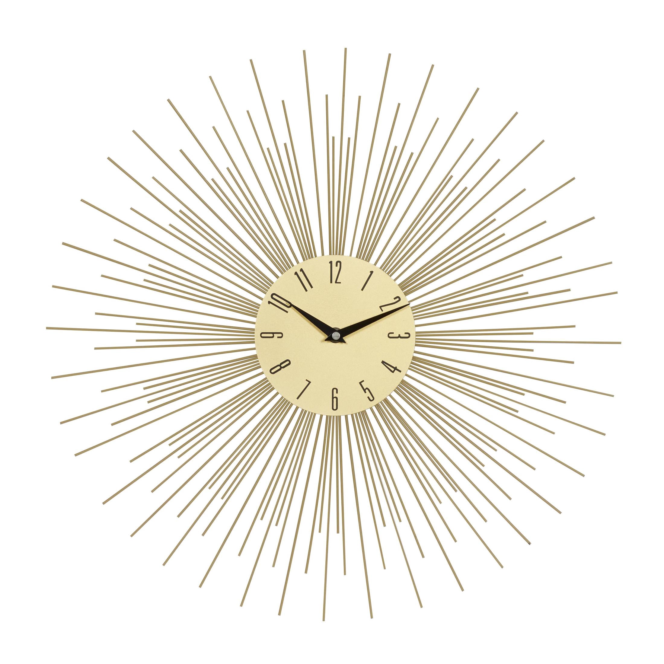 DecMode 19" Gold Metal Starburst Wall Clock with Black Accents