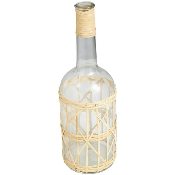 DecMode 19" Handmade Glass Vase with Light Brown Rattan Woven Body and Neck