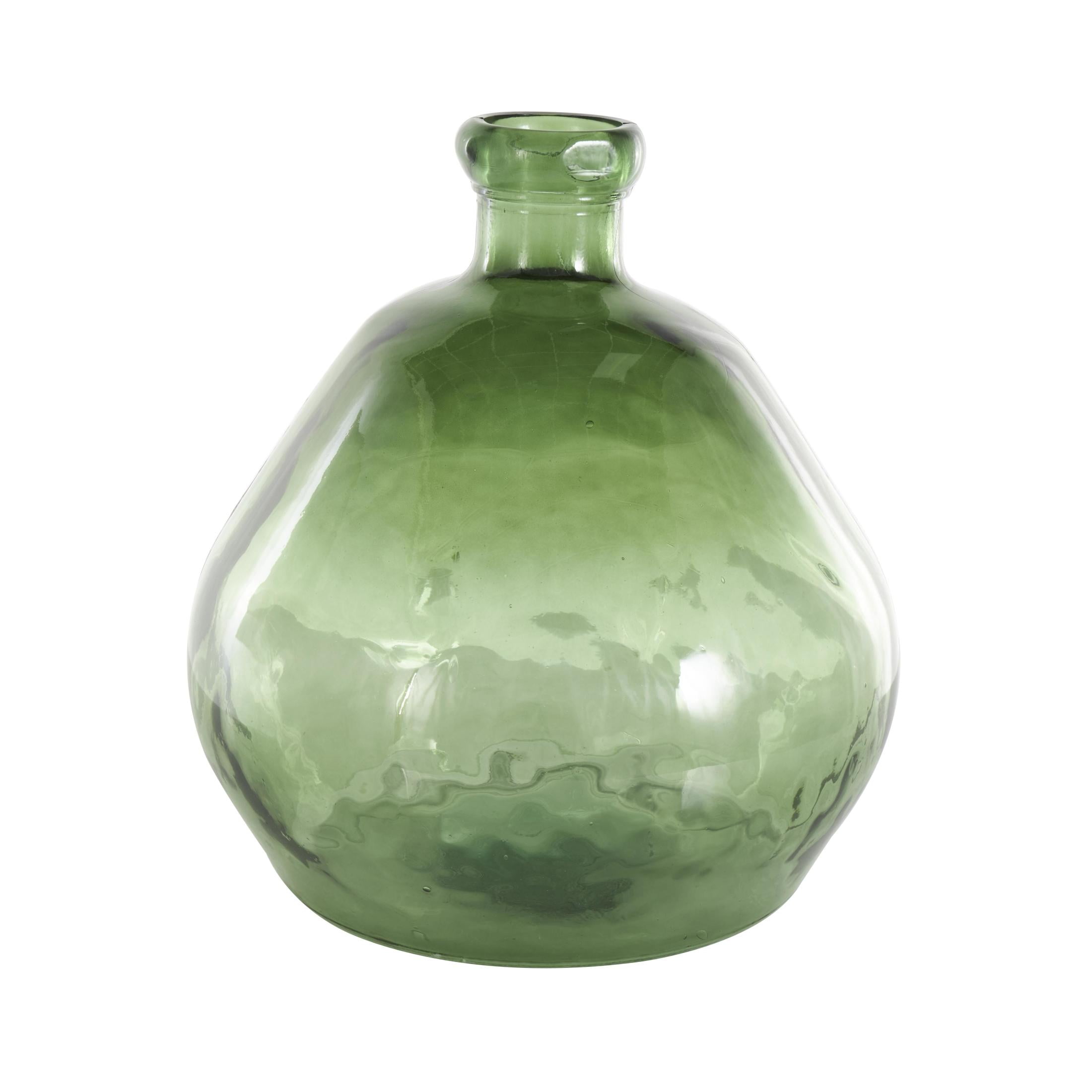 DecMode 19" Handmade Wide Spanish Bottle Neck Ombre Green Recycled Glass Vase