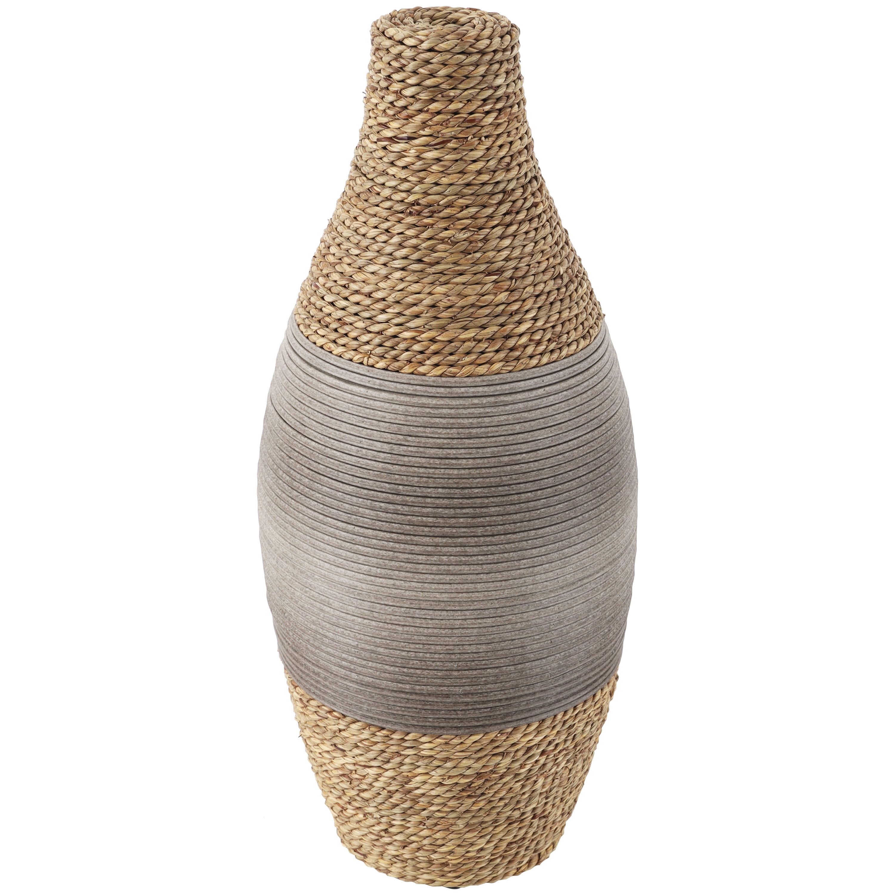 DecMode 19" Handmade Wrapped Brown Seagrass Vase with Layered Gray Paneling