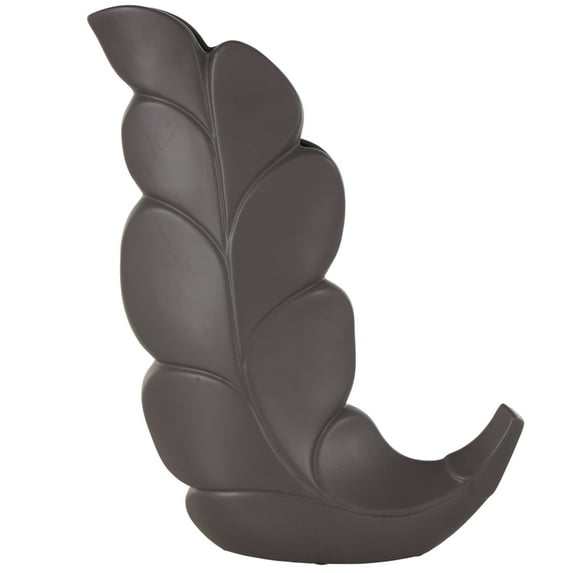 DecMode 19" Leaf Slanted Black Ceramic Vase