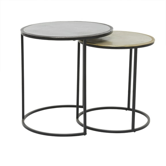 DecMode 19"W, 20"H Aluminum Industrial Accent Table, Black, 2-Piece