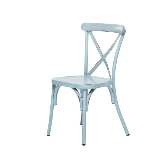 DecMode 19"W, 35"H Metal Farmhouse Outdoor Dining Chair, Blue, 2-Piece