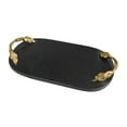 thumbnail image 1 of DecMode 19" x 10" Black Marble Oval Leaf Tray with Gold Twisted Metal Handles, 1-Piece, 1 of 7