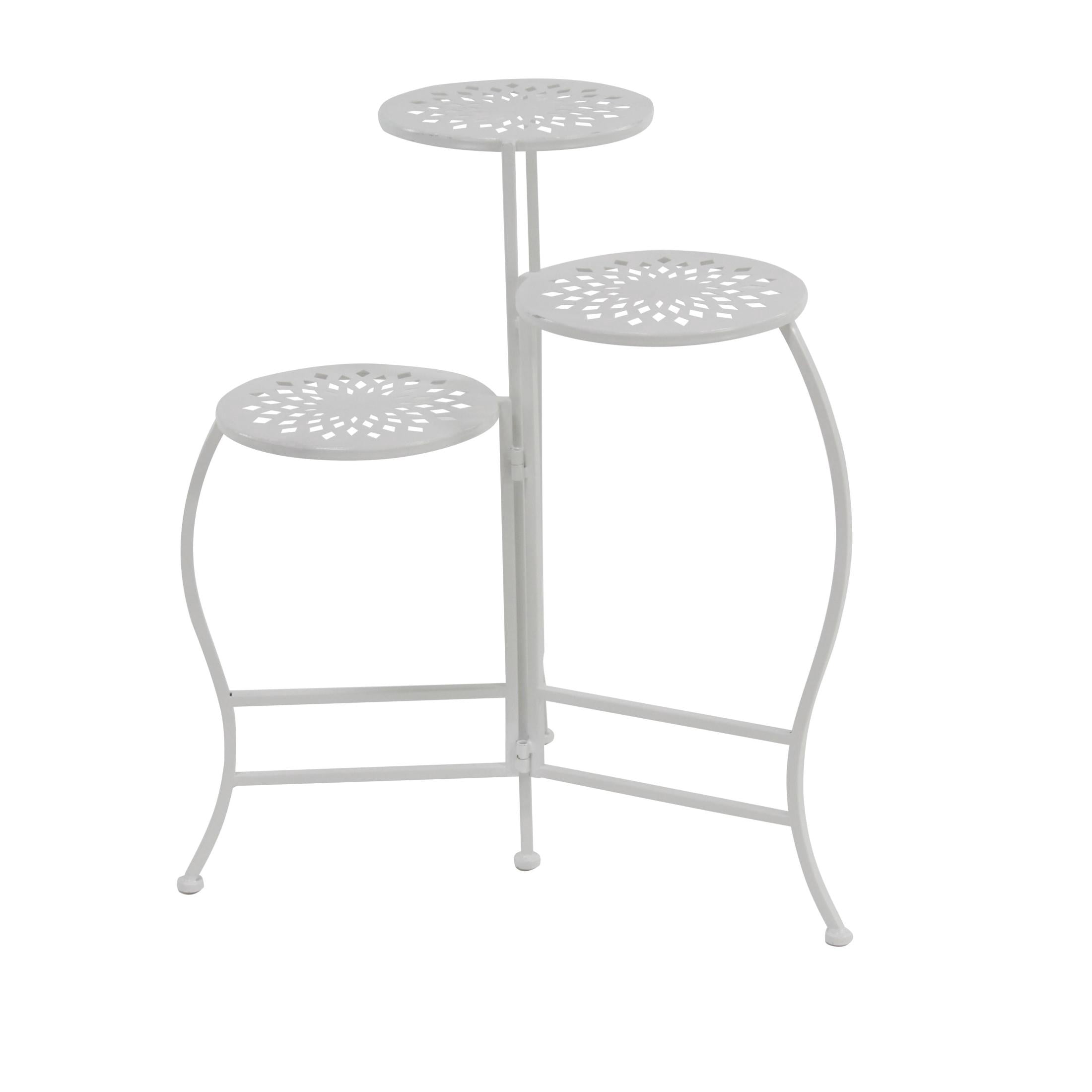 DecMode 19" x 14" x 24" 3 Tier White Metal Floral Plantstand