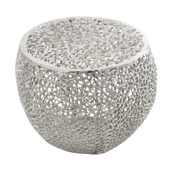 DecMode 19" x 16" Silver Aluminum Metal Abstract Coral Accent Table, 1-Piece