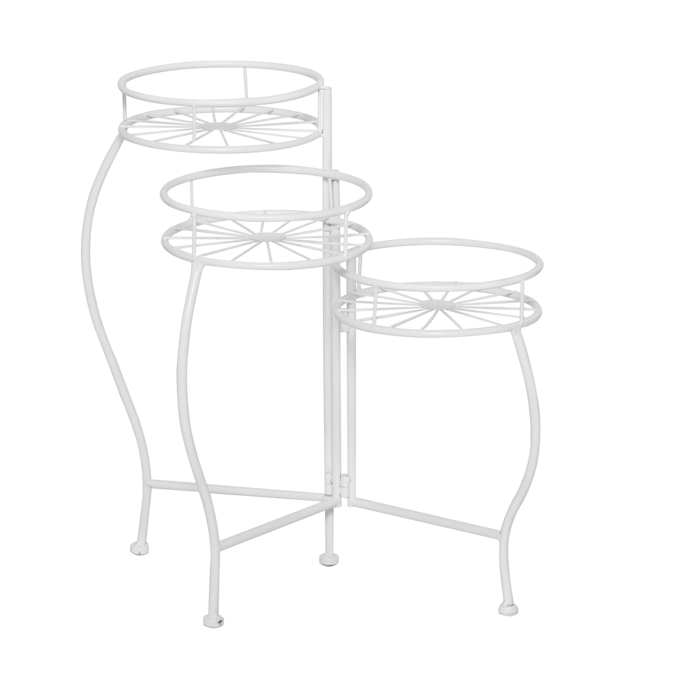 DecMode 19" x 18" x 21" 3 Tier White Metal Starburst Plantstand
