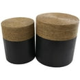 thumbnail image 1 of DecMode 19" x 20" Black Wood Handmade Accent Table with Brown Wrapped Seagrass Tabletops, 2-Pieces, 1 of 12