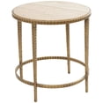 thumbnail image 1 of DecMode 19" x 20" Beige Marble Round Accent Table with Hammered Gold Metal Legs, 1-Piece, 1 of 13