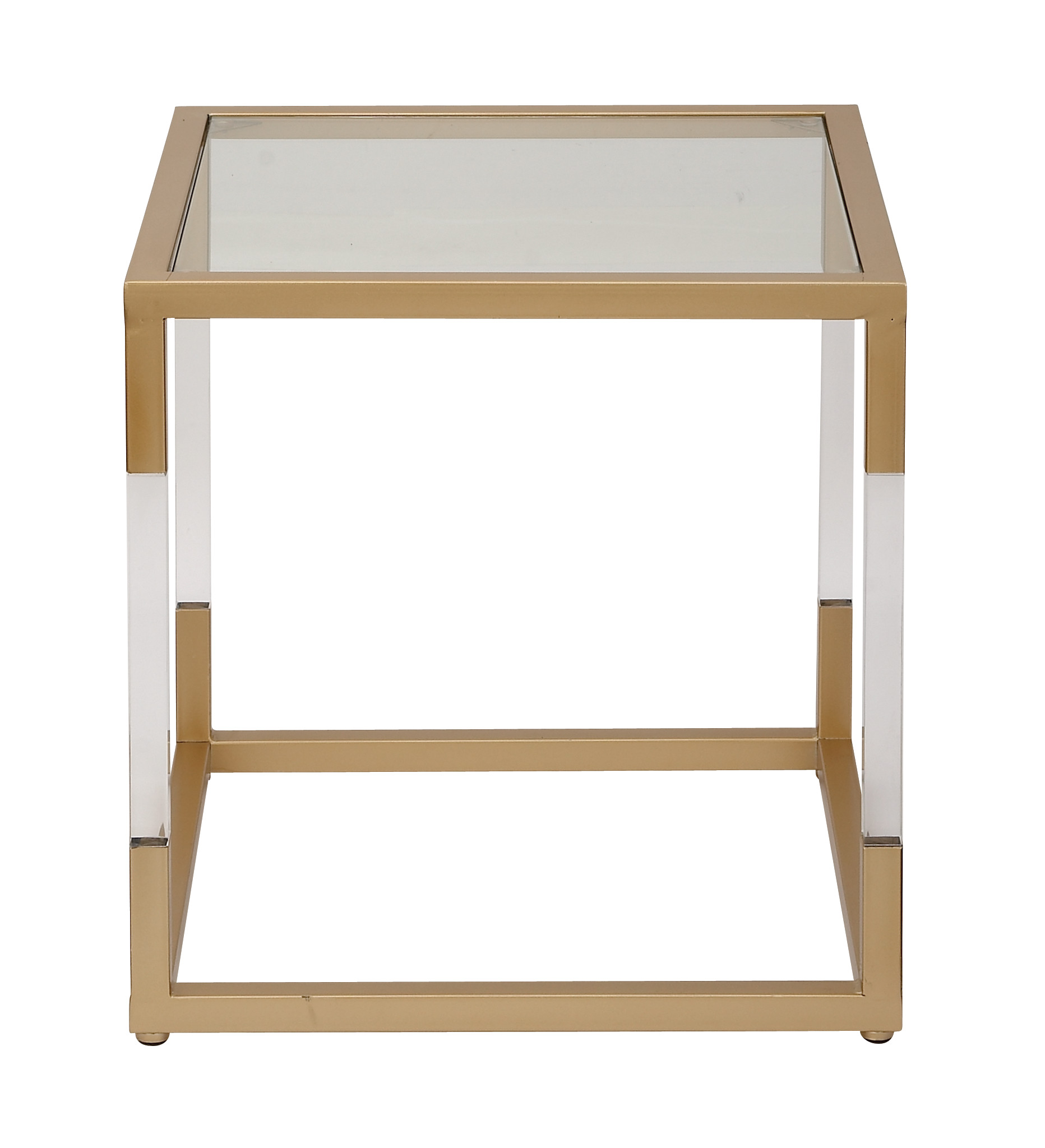 DecMode 19" x 20" Gold Metal Accent Table with Clear Glass Top and Acrylic Legs, 1-Piece - image 1 of 7