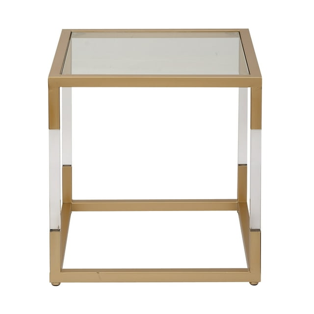 DecMode 19" x 20" Gold Metal Accent Table with Clear Glass Top and Acrylic Legs, 1-Piece
