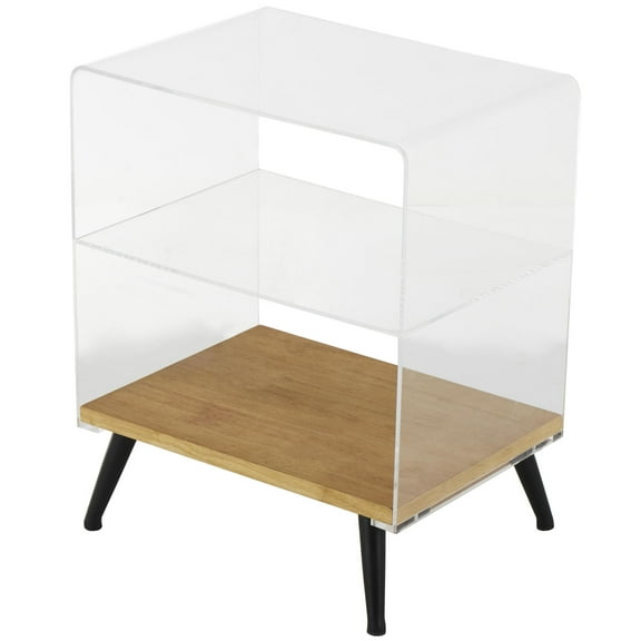 DecMode 19" x 23" Clear Acrylic Plastic Accent Table with Wood Base and Black Metal Legs, 1-Piece