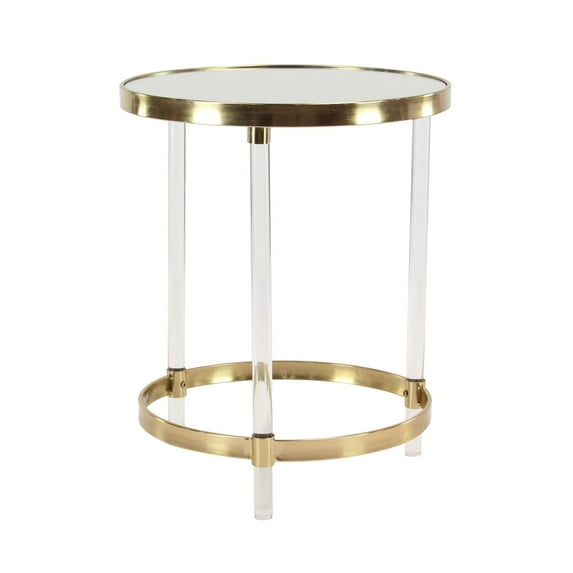 DecMode 19" x 23" Gold Acrylic Plastic Circular Accent Table with Mirrored Top and Acrylic Legs, 1-Piece