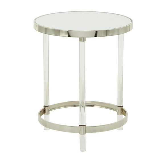 DecMode 19" x 23" Silver Acrylic Plastic Accent Table with Mirrored Top and Acrylic Legs, 1-Piece
