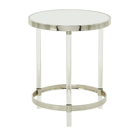 DecMode 19" x 23" Silver Acrylic Plastic Accent Table with Mirrored Top and Acrylic Legs, 1-Piece