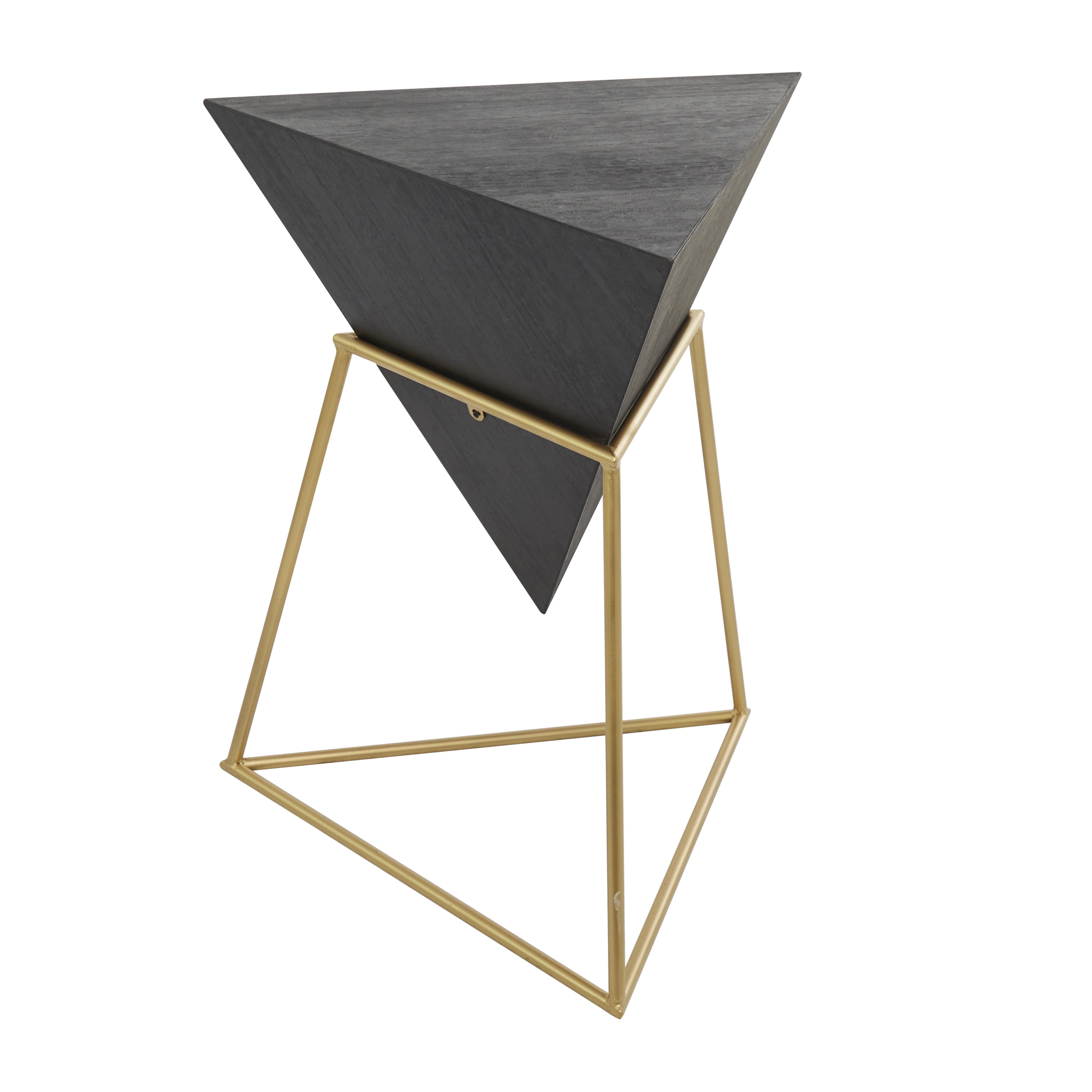 DecMode 19" x 24" Black Wood Inverted Pyramid Geometric Accent Table with Gold Metal Stand, 1-Piece