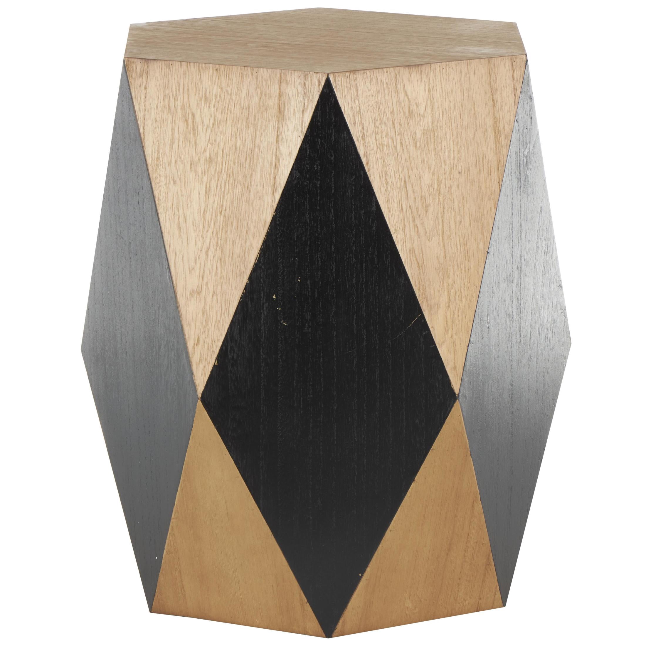 DecMode 19" x 24" Brown Wood Diamond Geometric Accent Table with Black Accents, 1-Piece