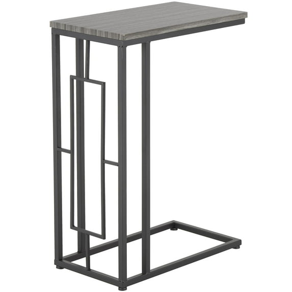 DecMode 19" x 26" Gray Metal C-Shaped Accent Table with Black Metal Base, 1-Piece