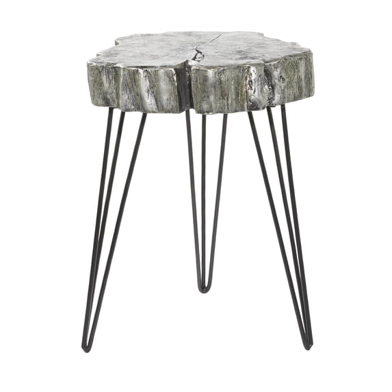 DecMode 19" x 26" Gray Magnesium Oxide Tree Trunk Accent Table with Black Metal Hairpin Legs, 1-Piece