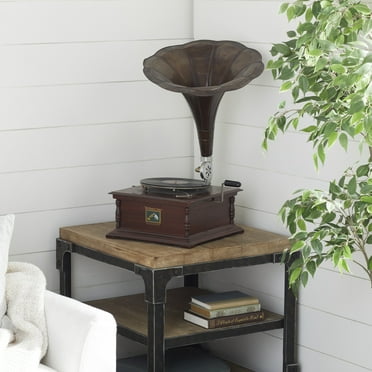 DecMode 19" x 27" Brown Aluminum Functional Gramophone with Record, 1-Piece