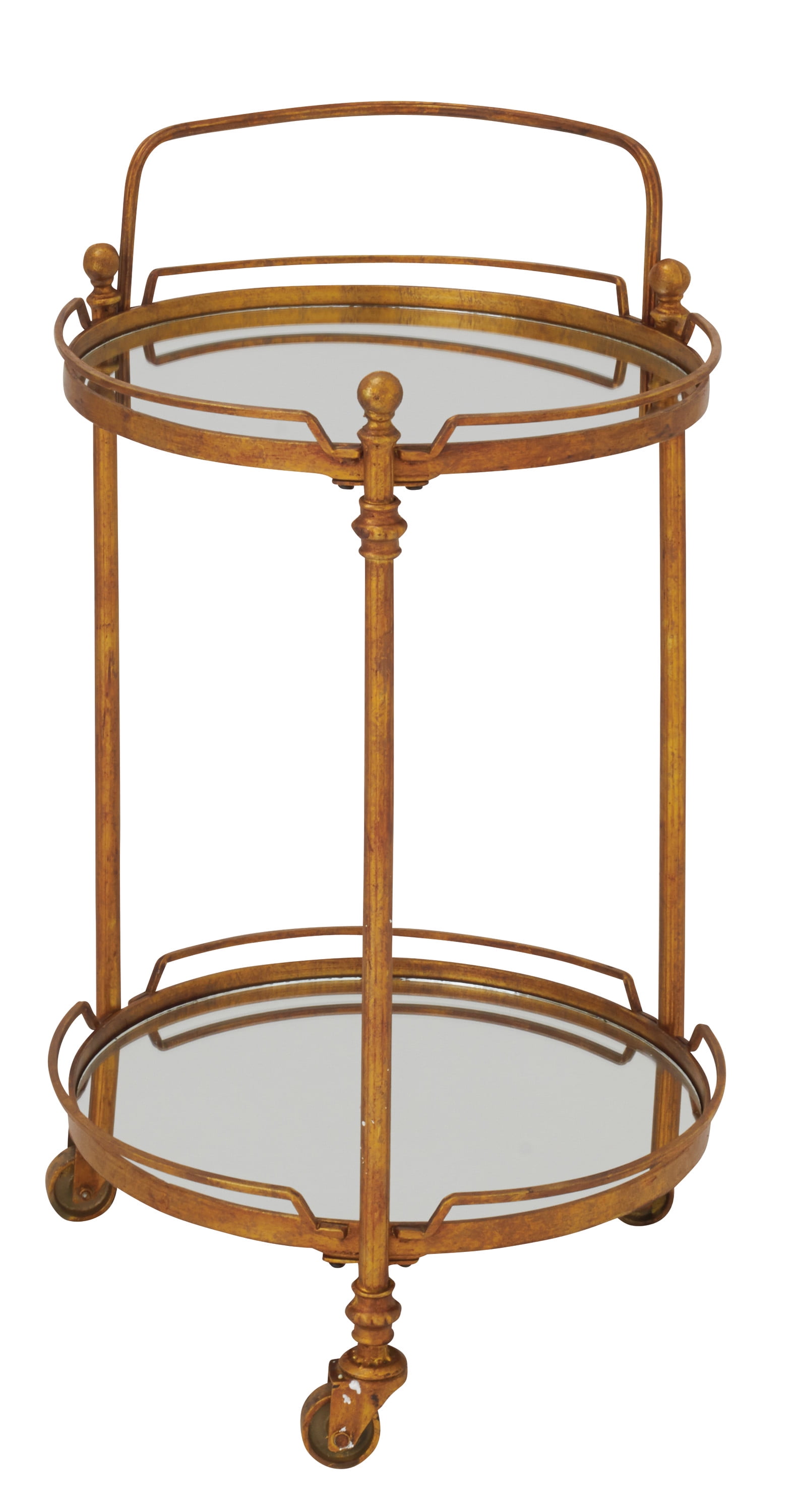 Elegant Brass 19" Round Bar Cart with Mirrored Shelves and Wheels