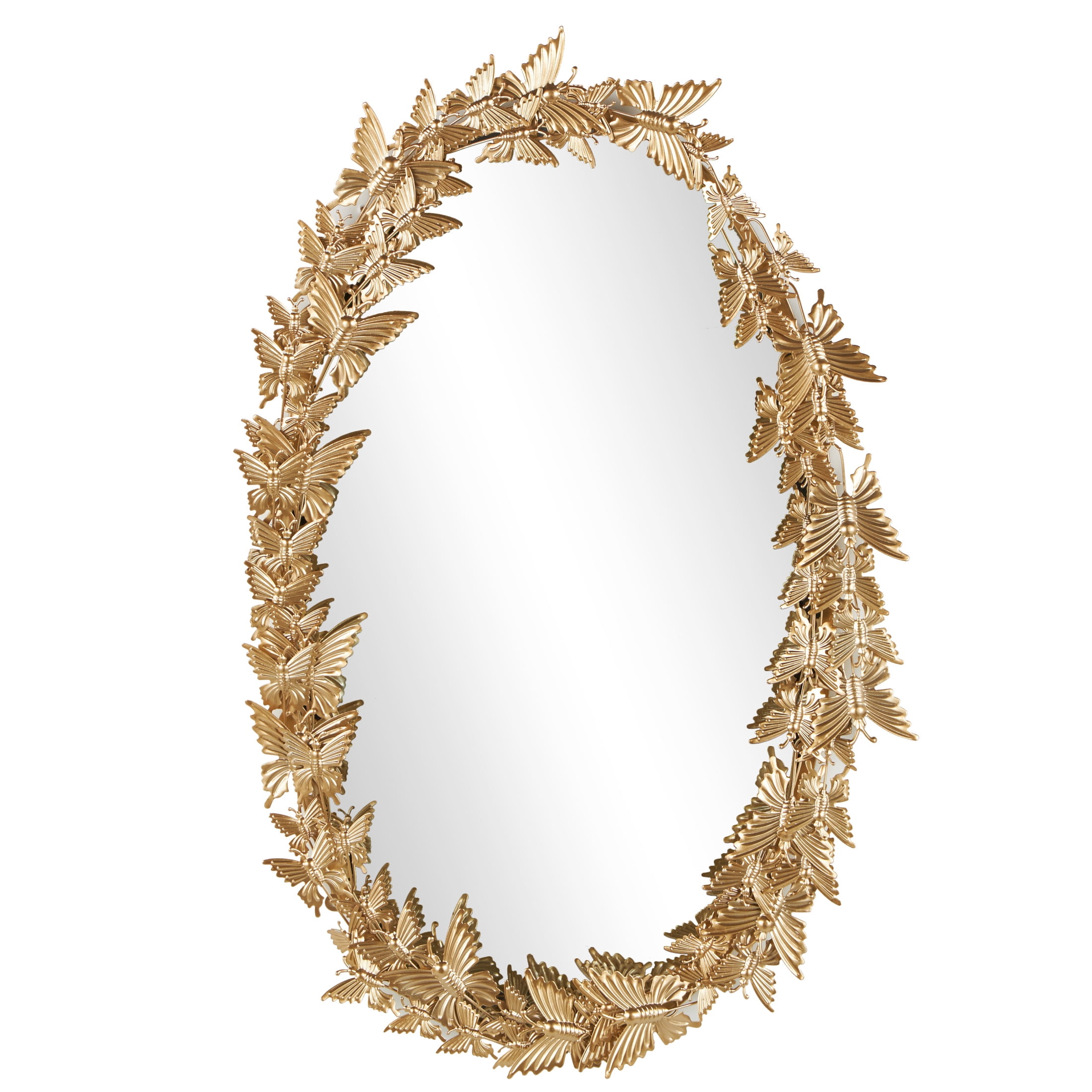 DecMode 19" x 33" Gold Oval 3D Butterfly Wall Mirror