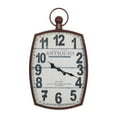 thumbnail image 1 of DecMode 19" x 33" Red Metal Finial Distressed Pocket Watch Inspired Wall Clock, 1 of 15