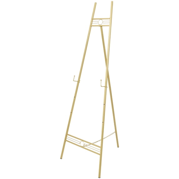 DecMode 19" x 56" Gold Metal Tall Adjustable Floor 3 Tier Geometric Easel, 1-Piece