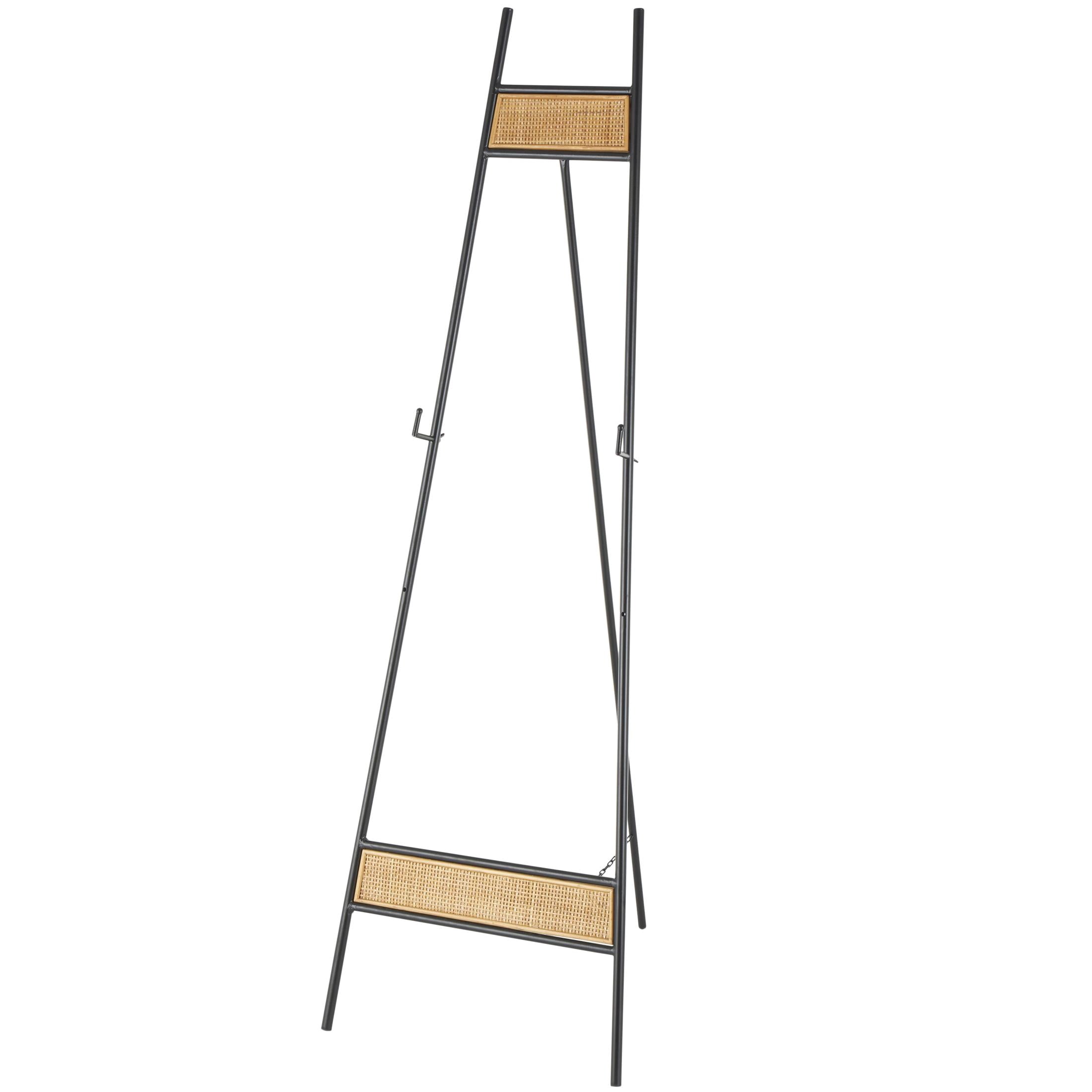 DecMode 19" x 58" Black Metal Floor 2 Tier Easel with Wood Accents, 1-Piece