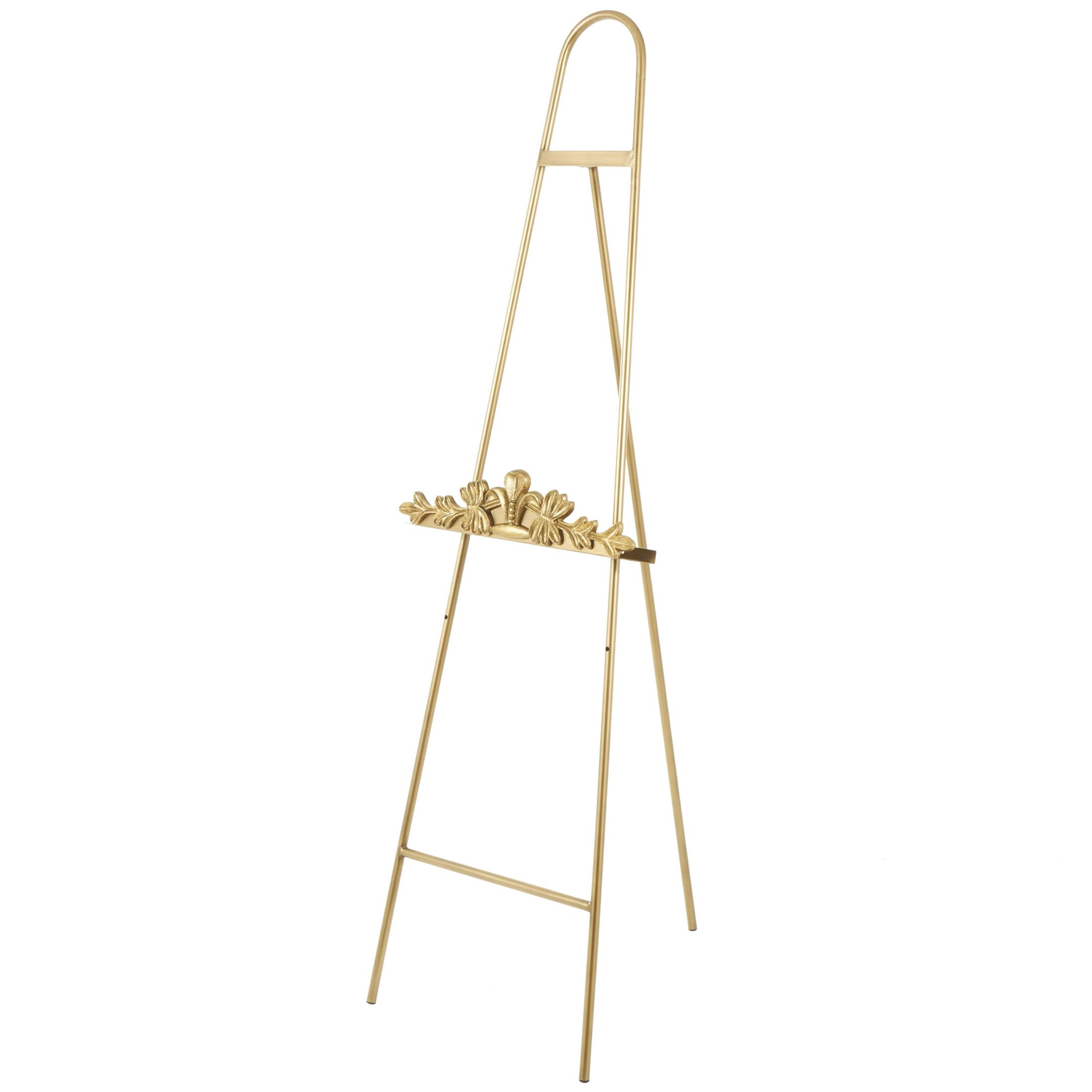 DecMode 19" x 63" Gold Metal Arched Adjustable Floor 2 Tier Leaf Easel with Vine Emblem, 1-Piece