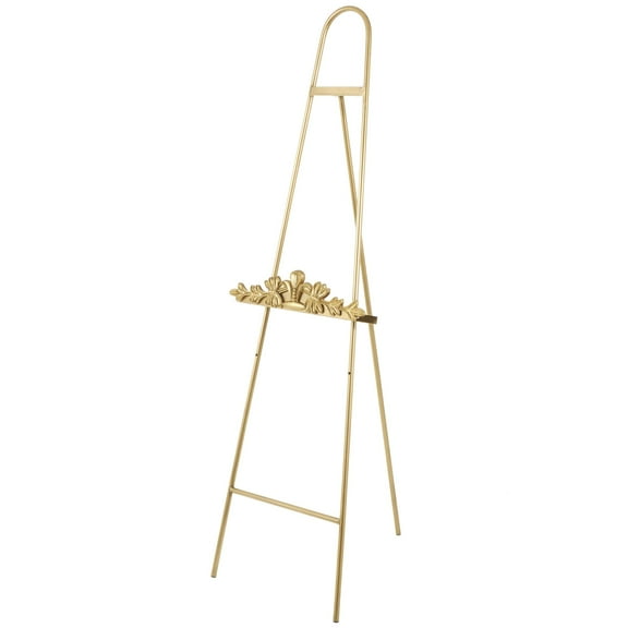 DecMode 19" x 63" Gold Metal Arched Foldable Floor 2 Tier Leaf Easel with Vine Emblem, 1-Piece
